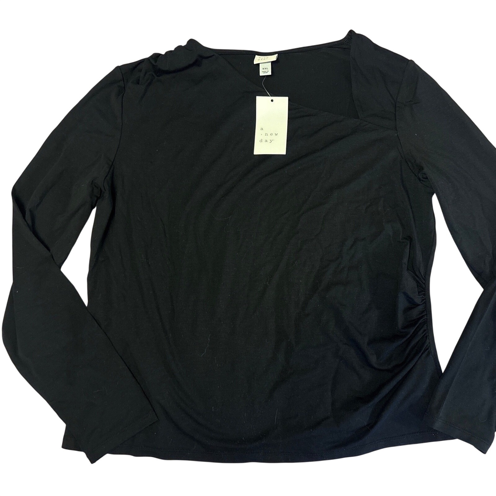 New A New Day Plus Size Women Black Long Sleeve Ruched Side Top Xxl